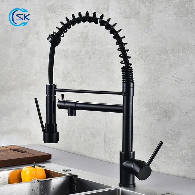 

Household Black Kitchen Faucet Cold Hot Water Mixer Tap Deck Mounted Rotatable Kitchen Sink Faucet.Stainless Steel Spring Taps