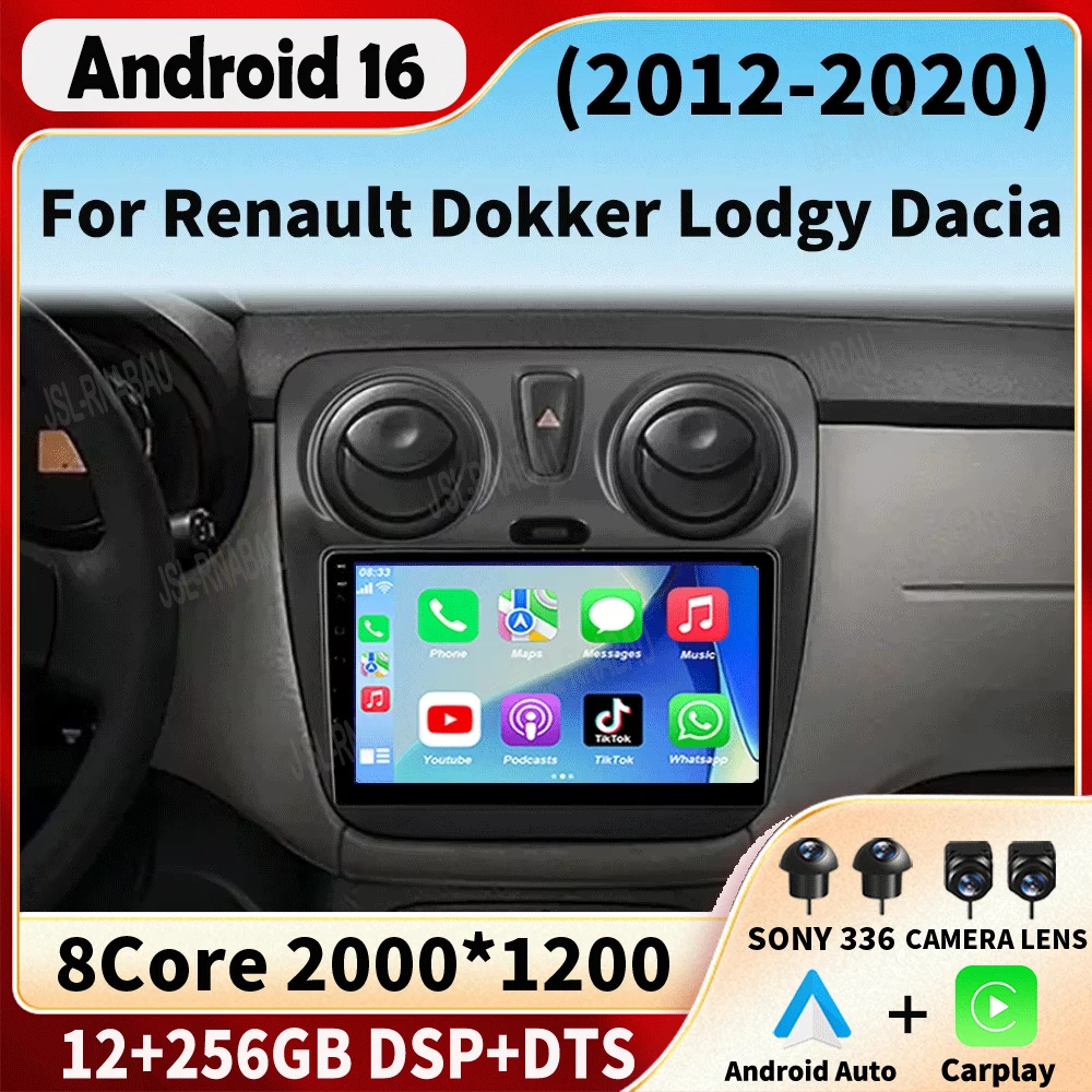 Radio Multimedia Android 16 para Renault Dokker Lodgy Dacia 2012-2020, Reproductor con Android Auto, Carplay, Navegación GPS 1