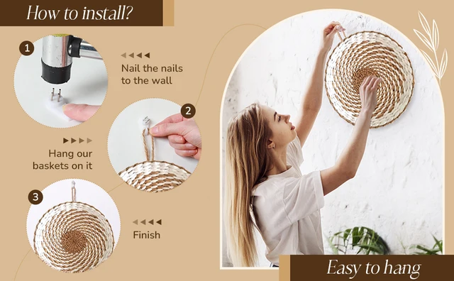 Decorazioni Parete Boho In Paglia - Set 7 Pezzi Rotondi Per Interni - Foto 10