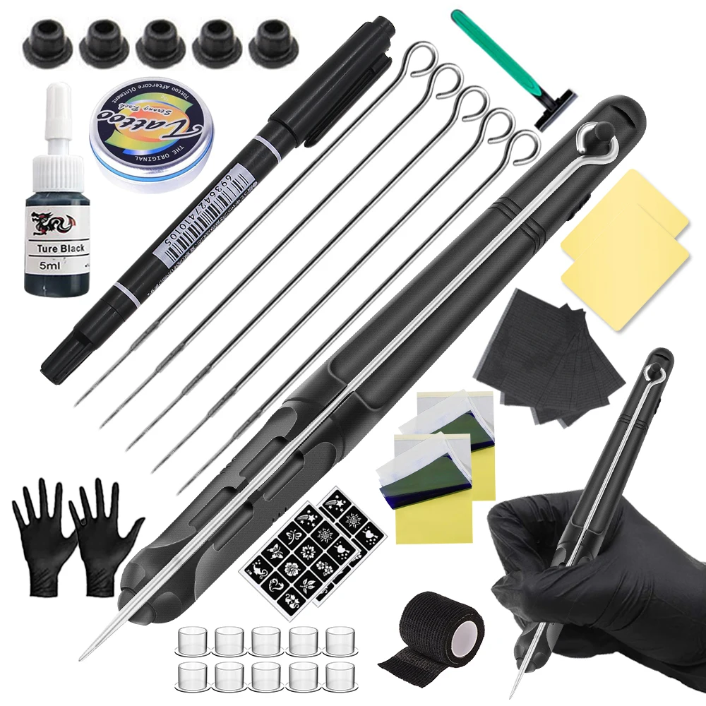 

DIY 3D Hand Poke and Stick Tattoo Kit with Ink Needles Accessories Set for Body Art Hand Poke Stick Tattoo Beginner Practice