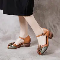 WOIZGIC Women Mother Ladies Female Genuine Leather Sandals Shoes Platform Summer Cool Beach Retro Flowers High Heel Buckle Strap 2