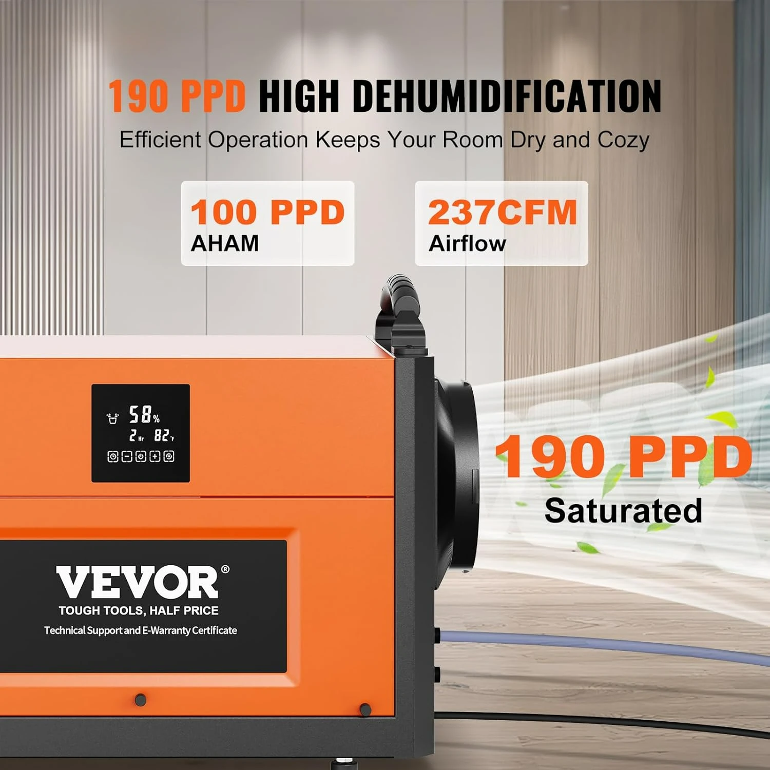 190 Pints Commercial Dehumidifier with Drain Hose for Crawl Spaces, Basements Warehouse & Job Sites,Large Capacity Dehumidifier.