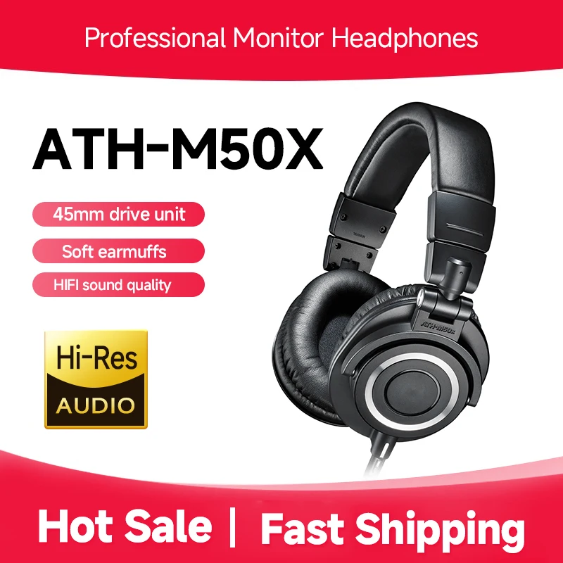ATH-M50x Studio Monitor Headphones - High-Resolution Wired Over-Ear for Mixing & Recording