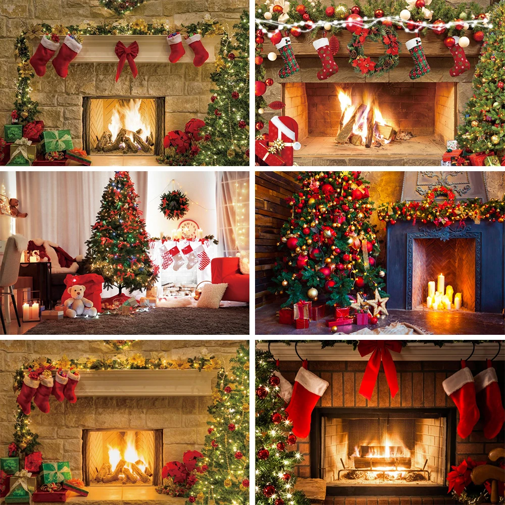 

Winter Window Gift Indoor Fireplace Christmas Background Portrait Decoration Anniversaire Christmas Background for Photography
