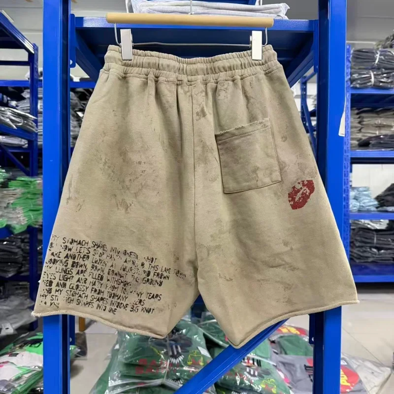 Y2K Grunge Sweat Shorts Men Vintage Washed Graphic Print Loose Fit Streetwear Casual Shorts 2