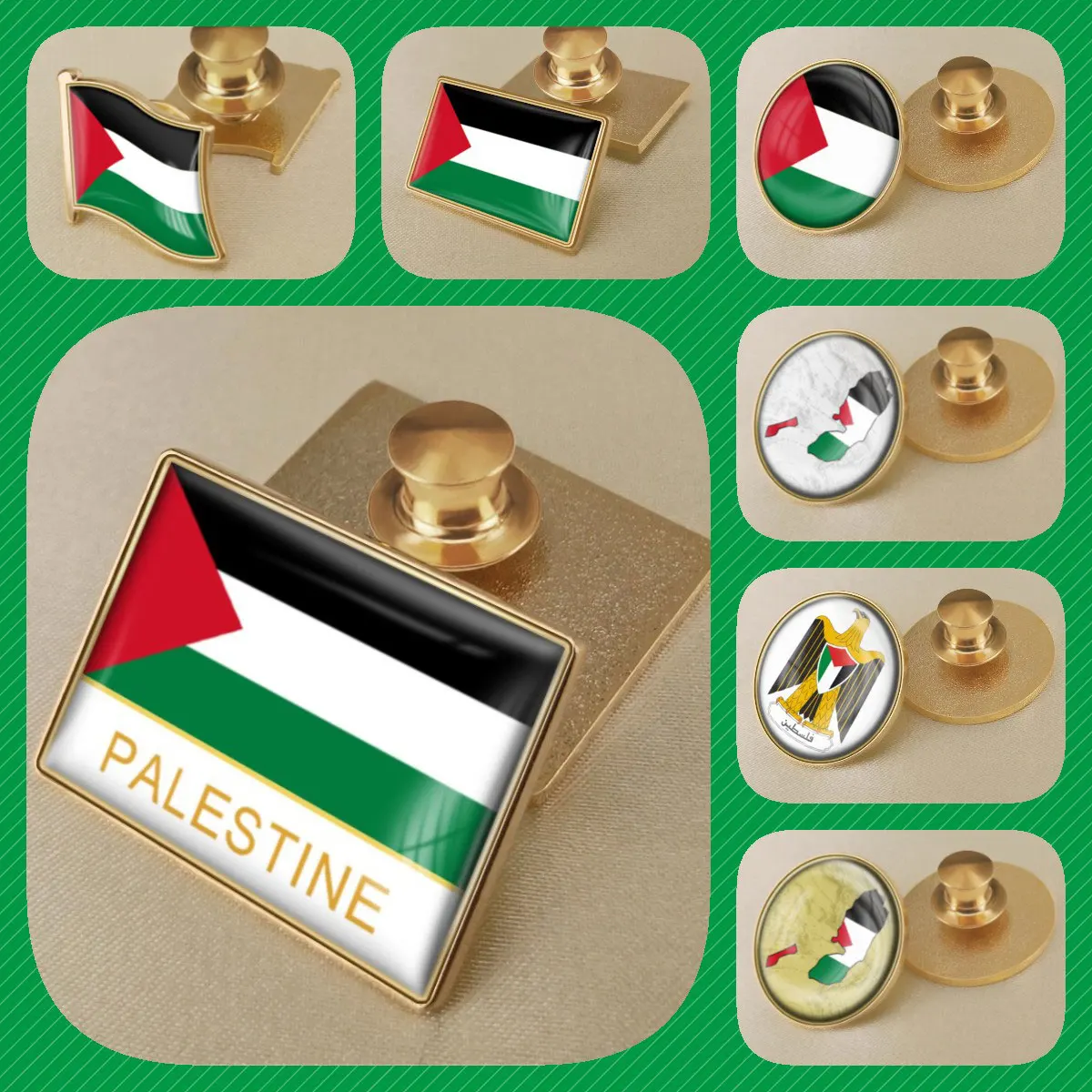 PALESTINE NATIONAL FLAG Lapel Pin Palestinian Brooch Clothes Bag Hat - Foto 8