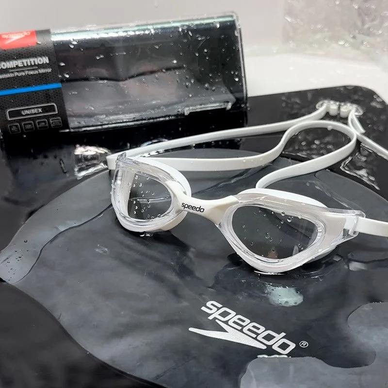 2300 white high-transparency swimming goggles + black silicone swimming cap