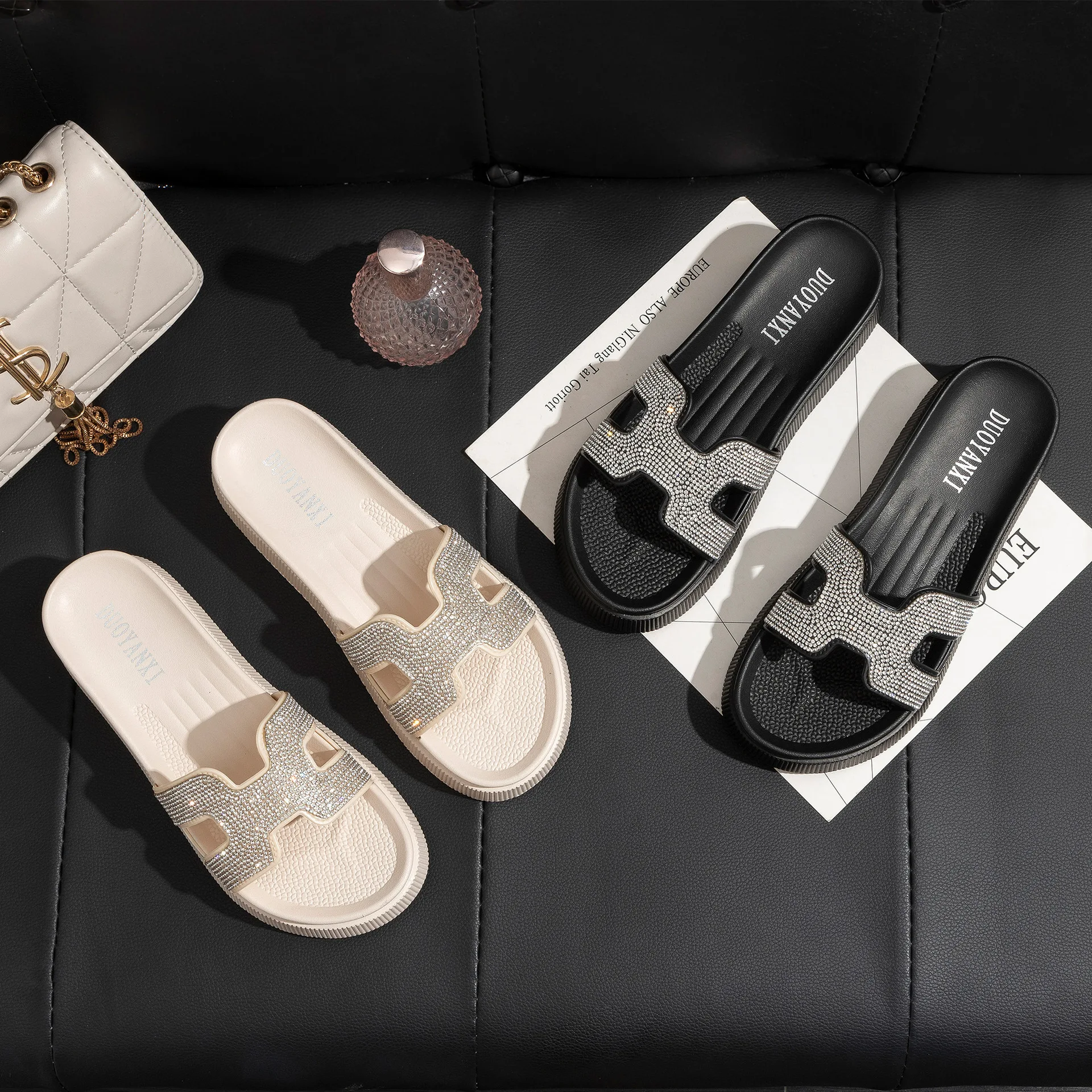 

Summer Crystal Slippers Women Fashion Leisure Platform Wedges High Heels Ladies Trendy Casual Rhinestone Slides Shoes 2024