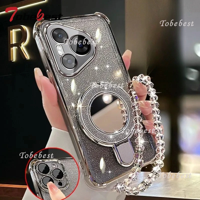Glitter Plating Mirror Magnetic Phone Holder Bracelet Case Cover