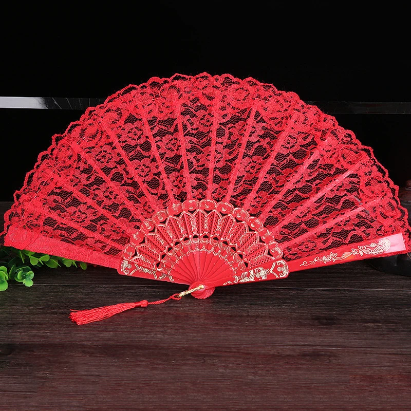 Gothic Mesh Folding Fan With Tassels for Performance Dancing Party Photography Props Home Decoration folding fan,hand fan