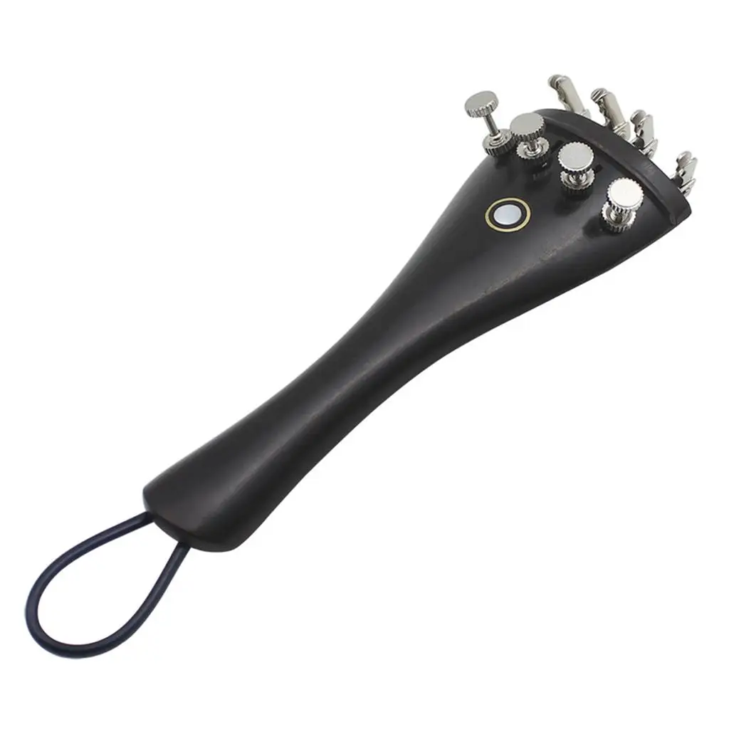 Ebony Tailpiece Black+Tail Rope+Silver Fine-Tuning for 3/3 4/4 Violin Accs