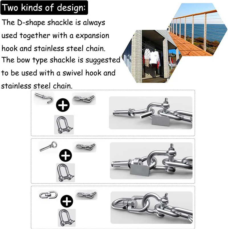D Type Shackle Short Paragraph Rigging 304 Stainless Steel M4 M5 M6 ...