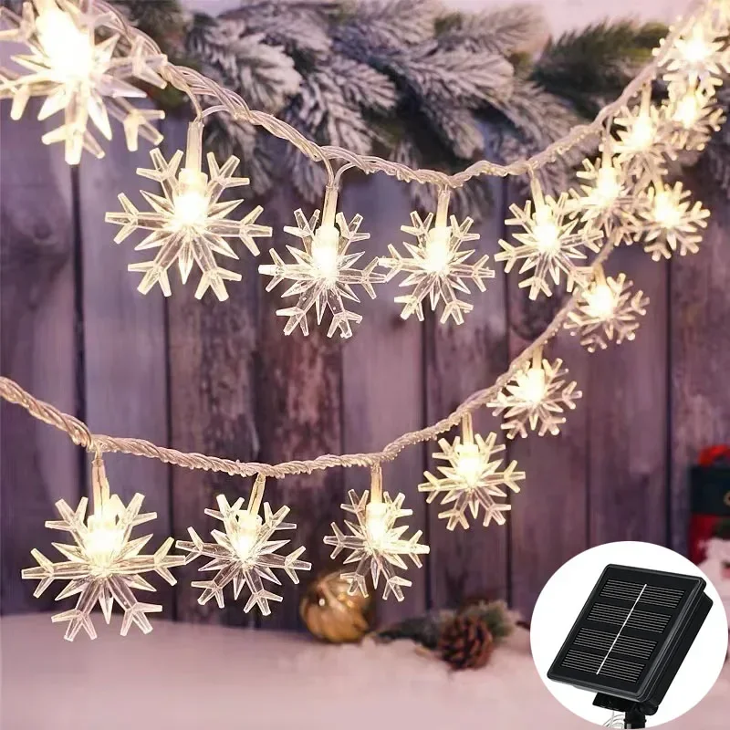 Guirnalda de Luces LED Solares de Copo de Nieve 12m para Exterior | Decoración Navidad, Jardín, Hogar