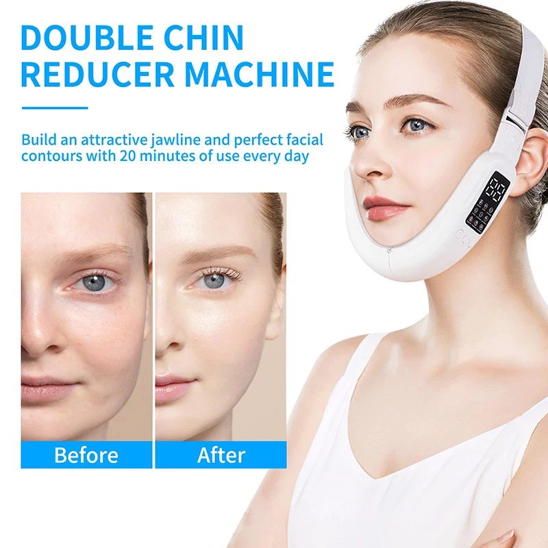 New EMS Microcurrent Electric V-Face Machine Face Lifting Device Hot Compress Vibration Facial Massager Double Chin Remover Tool