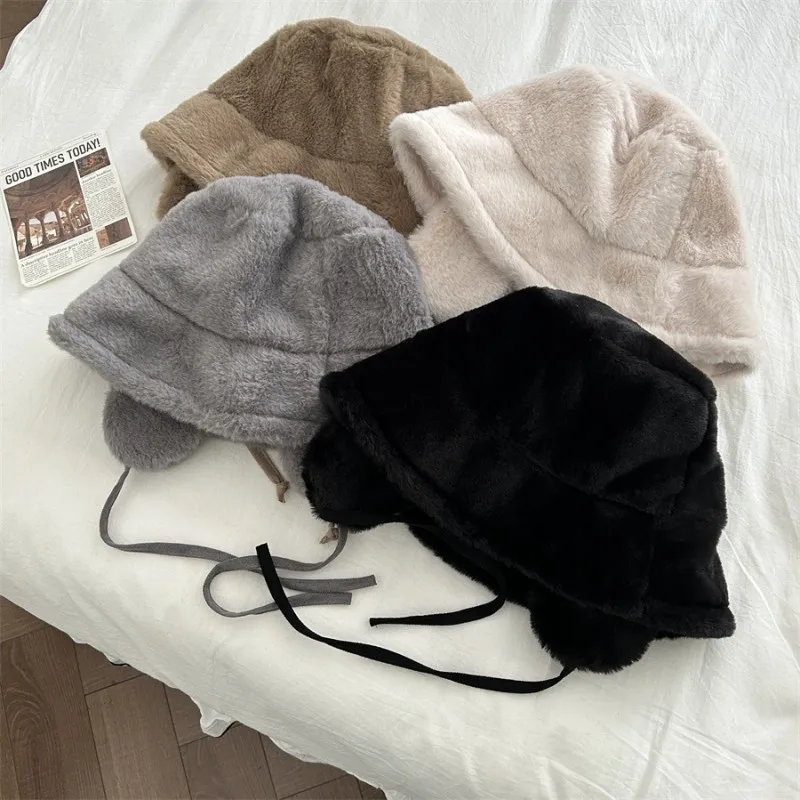 Women Bucket Hat Ear Protection Warm Retro Panama Caps For Winter Travel