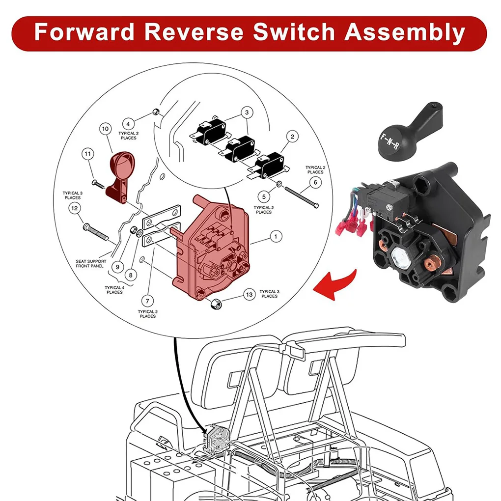 Golf Cart Heavy Duty Forward Reverse Switch 48V with Shift Handle 101753005 For Club Car Powerdrive 48V Electric 1996-Up
