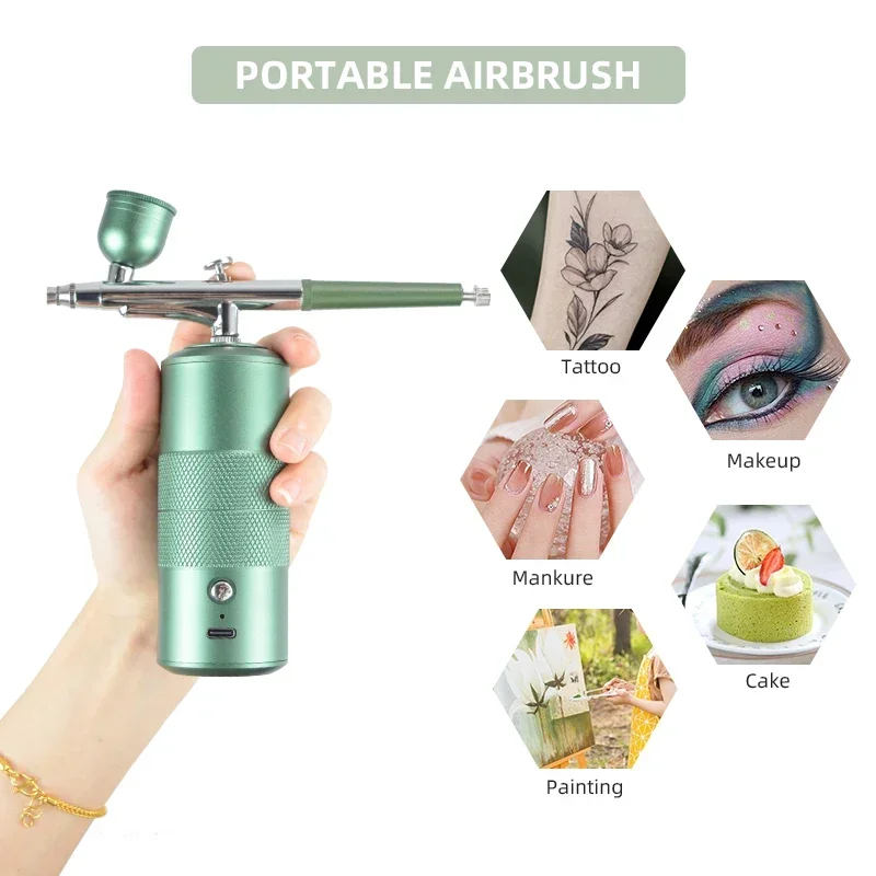Airbrush Portable Mini Nail Air Brush Compressor Kit for Art Manicure Craft Pastry Model Paint Moisturizing Nano Sprayer Gun
