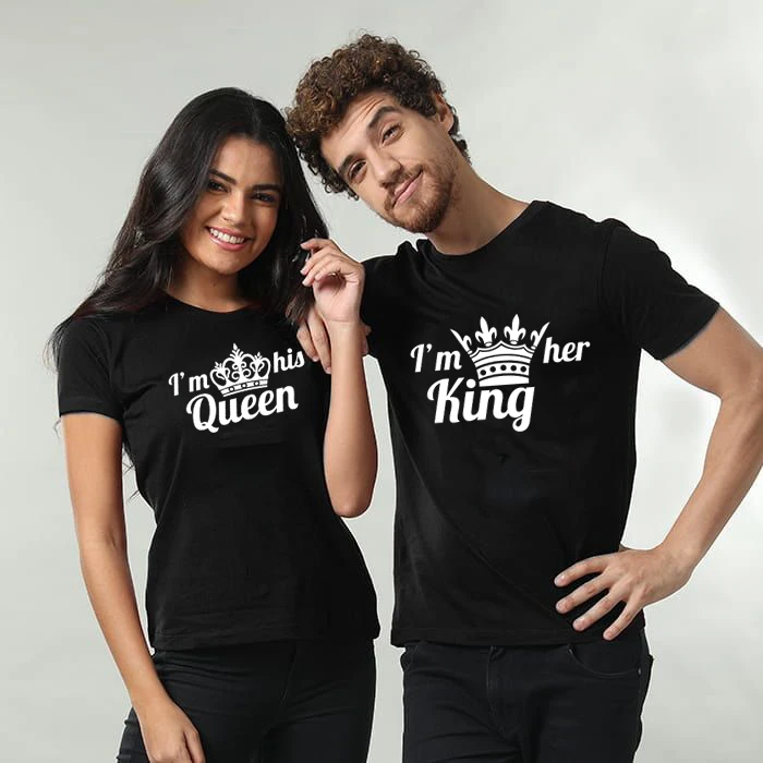 con estampado divertido de His Queen", "Im Her King", para para enamorados, Hubby, Wifey, para luna miel, novia, novio, ropa de boda| | - AliExpress