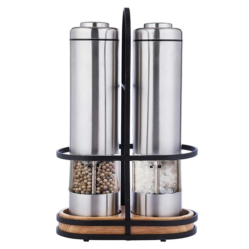 

HOT SALE 2 Pcs Salt And Pepper Mill Set,Electric Pepper Mills With Stand,Ceramic Grinders With Adjustable Coarseness