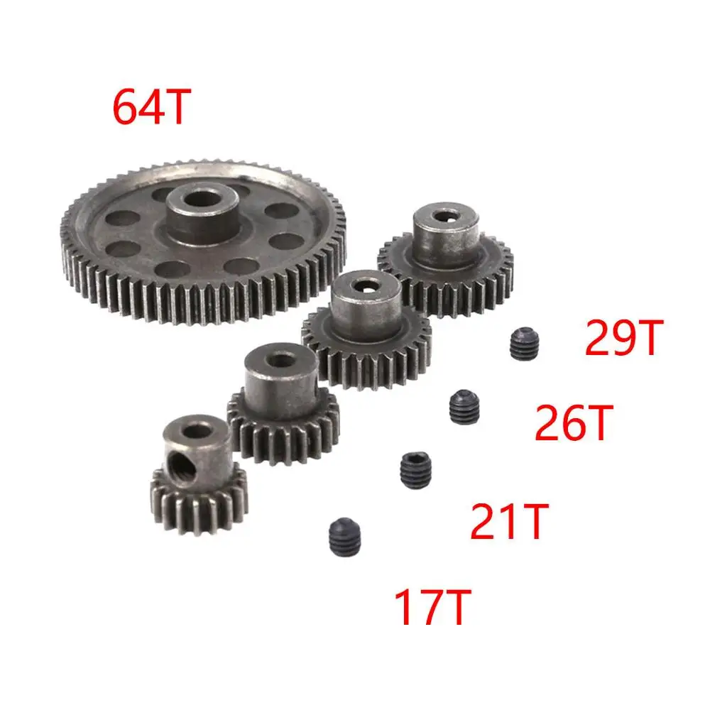 

11184 Metal Diff Main Gear 64T 11181 Motor Pinion Gears 17T 21T 26T 29T for Truck 1/10 RC Parts HSP Himoto Amax Redcat 94111