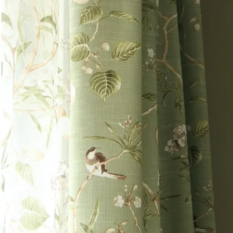 Blackout curtains window curtains decor curtains cotton and linen curtains american country garden cotton linen window curtains for living room birds printed bedroom window blackout drapes wp145-40