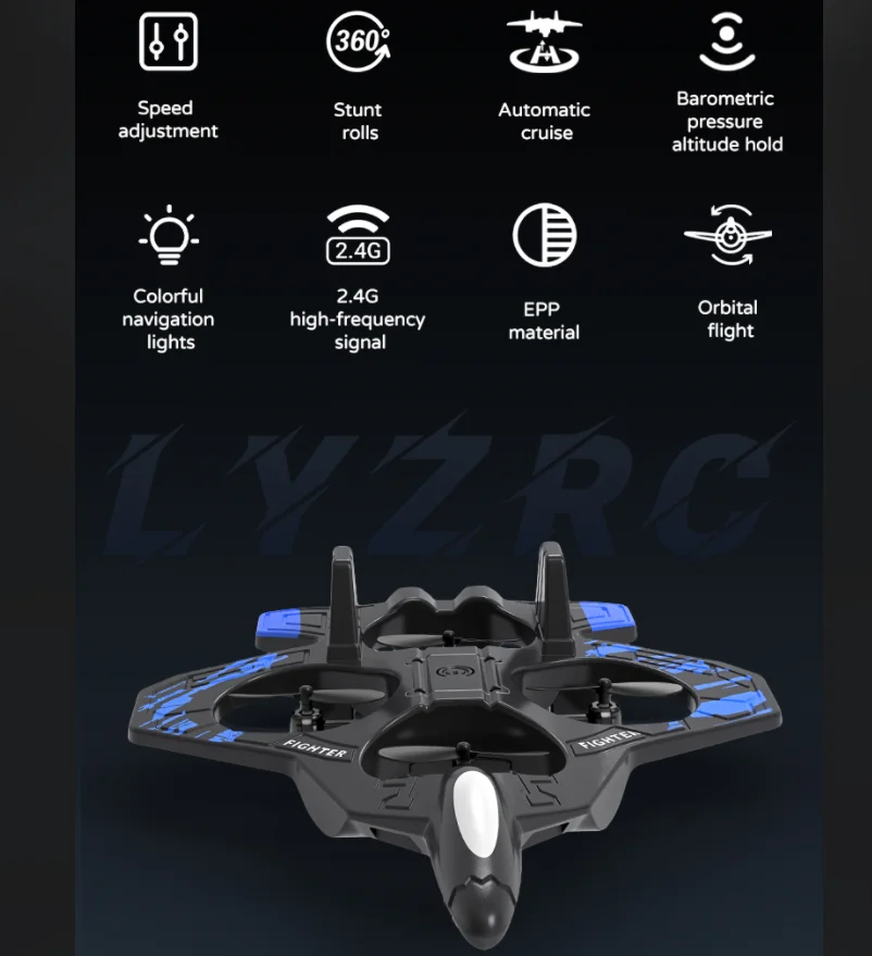 LYZRC L101 RC Uçak 2.4G 2CH Köpük LED 4 Fan 360°