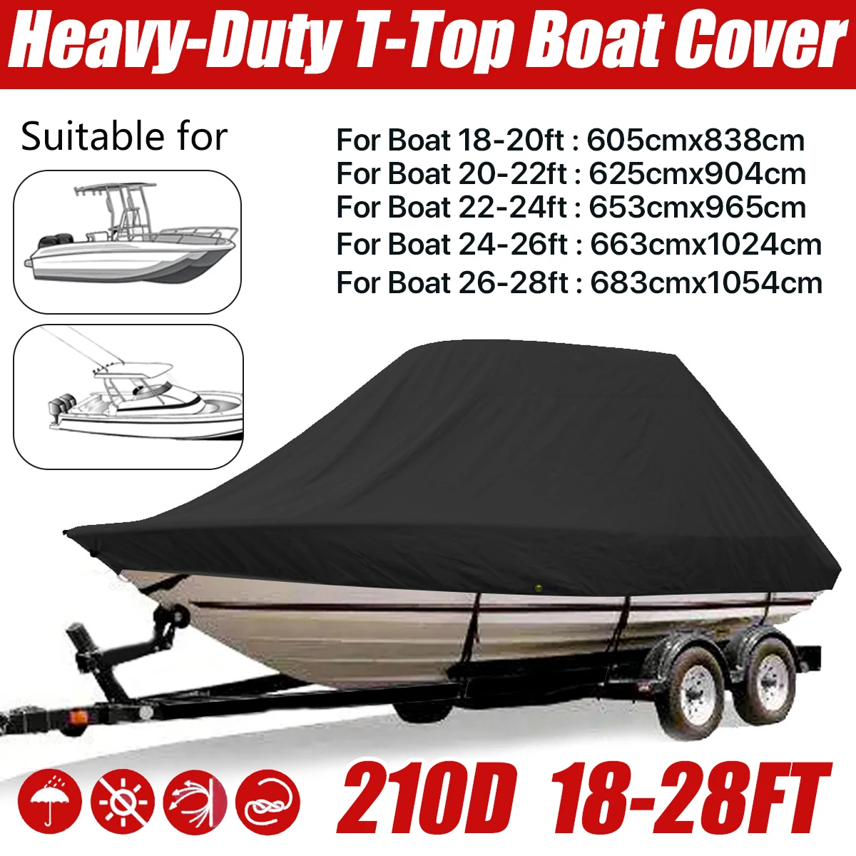 Boat Cover Fishing Boat Cover 18 28ft 210D Jumbo Cruiser Boat Cover Heavy Duty Oceansouth Marine Water Sun Proof UV Protection Fish Ski VHull Mooring Cover
