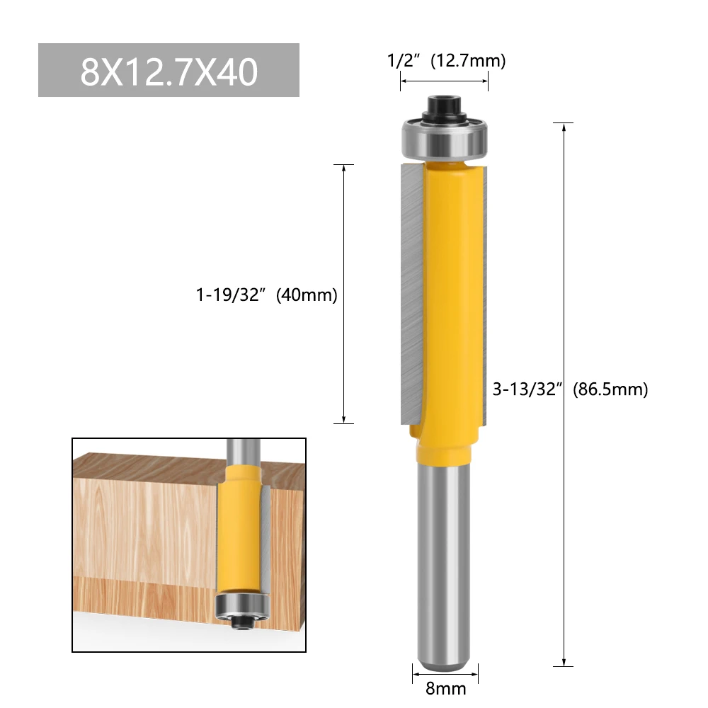 LAVIE 1 Stück 8mm Schaft Langklingen-Fräser mit Lager für Holzschablonen und Musterfräsen – Detail 4