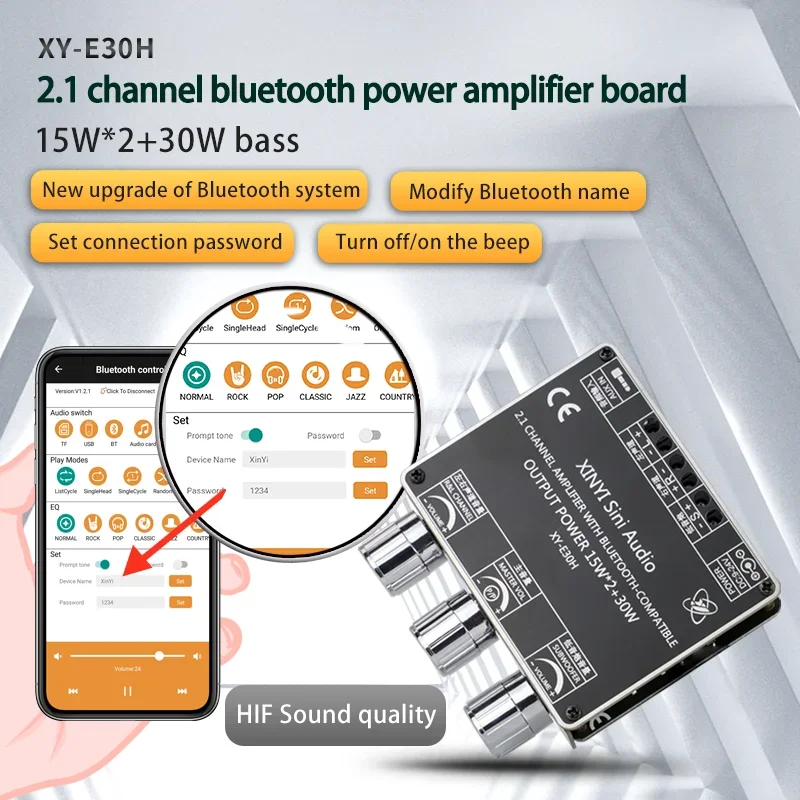 Audio Amplifier Audio Power Amplifier Board XY-E30H 2.1 channel Bluetooth audio power amplifier board module high and low bass subwoofer app