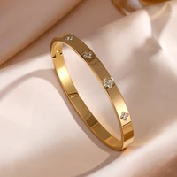 ZAKOL 5/1 pièces ensemble de bracelets en acier inoxydable incrusté de zircone scintillante pour femmes bracelets empilables mode ne se décolore pas bijoux cadeau 4