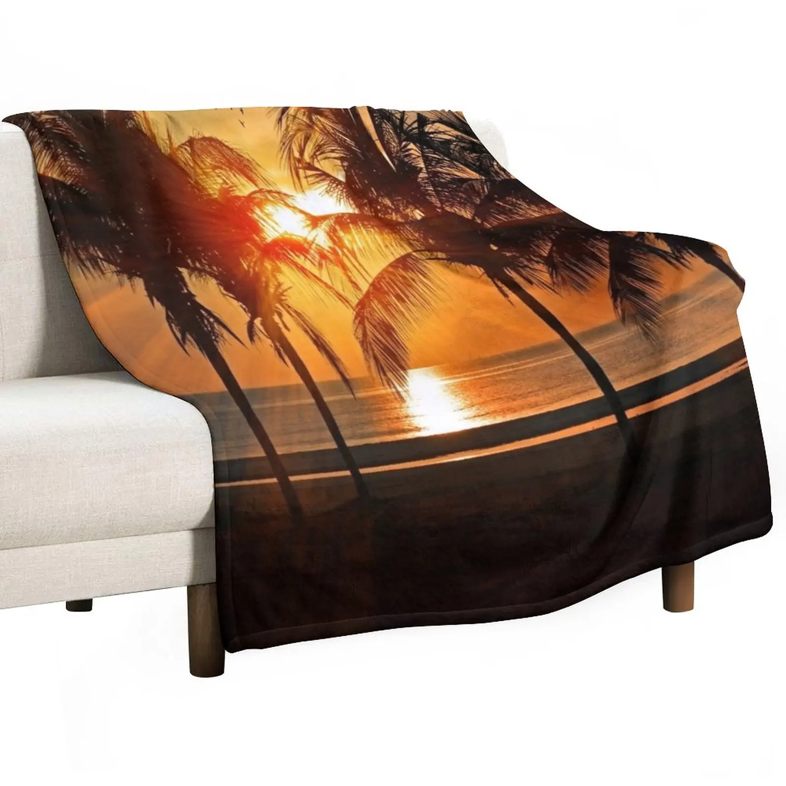 

DI COLLECTION-SUNRISE OVER TROPICAL BEACH PALM TREE OCEAN Throw Blanket Blanket Fluffy Fluffy Shaggy Blanket