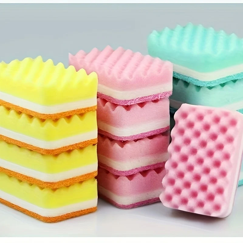 Vibrant High-Density Wave Sponge Scrubbers - Non-Scratch, Easy-Clean, Durable
