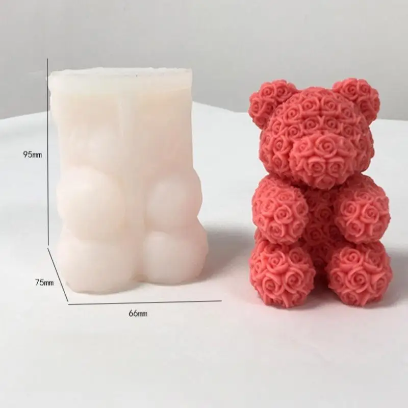 3D Bear Hug Love Silicone Candle Mold showing multiple finished candles