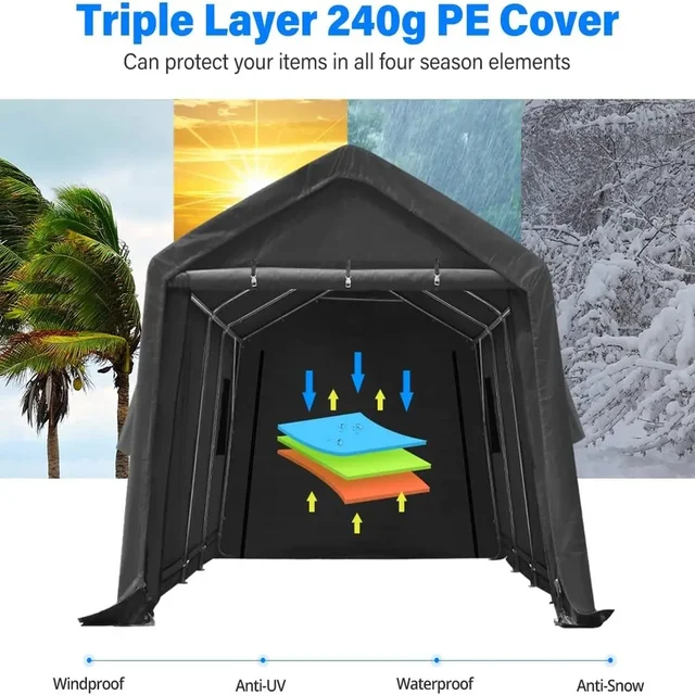 Abri de rangement à auvent Portable robuste de 10x20 pieds, avec 2 portes et évents à fermeture éclair enroulées pour Patio extérieur 4
