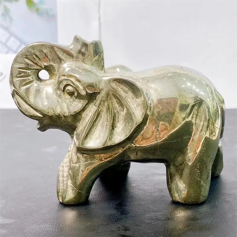 

Natural Pyrite Elephant Crystal Carving Animal Healing Energy Stone Fengshui Home Decoration Holiday Gift 1pcs 10CM