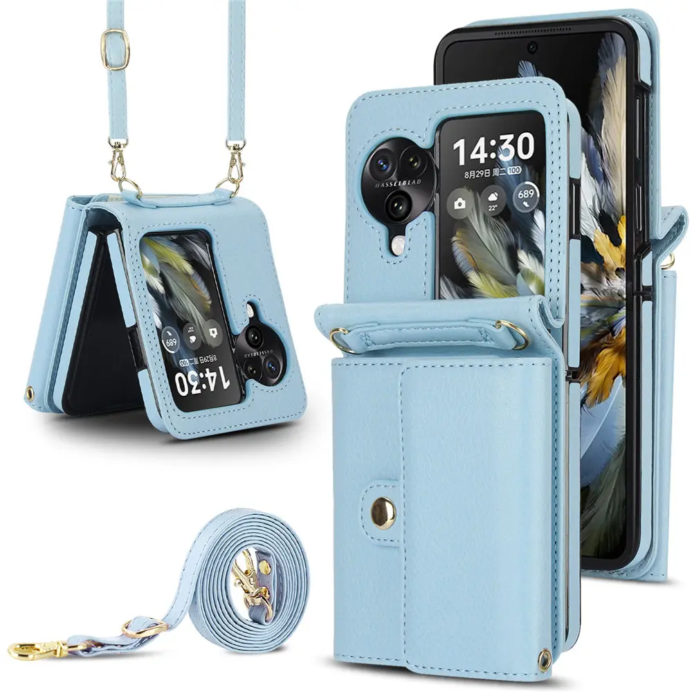 Luxury Leather Crossbody Wallet Case with Card Slots and Lanyard Strap