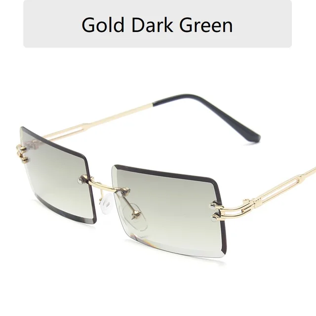 Vintage Fashion Frameless Sunglasses for Women Rimless Rectangle Shades Gradient UV400 Summer Traveling Sun Glasses 2022 Eyewear Gold Dark Green