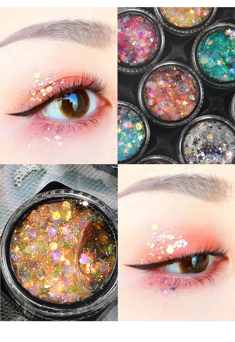 12colors Mermaid Sequins Glitter Gel Long Lasting Glitter For Body Face Hair Eyeshadow Music Festival Party Carnival FaceGlitter 5