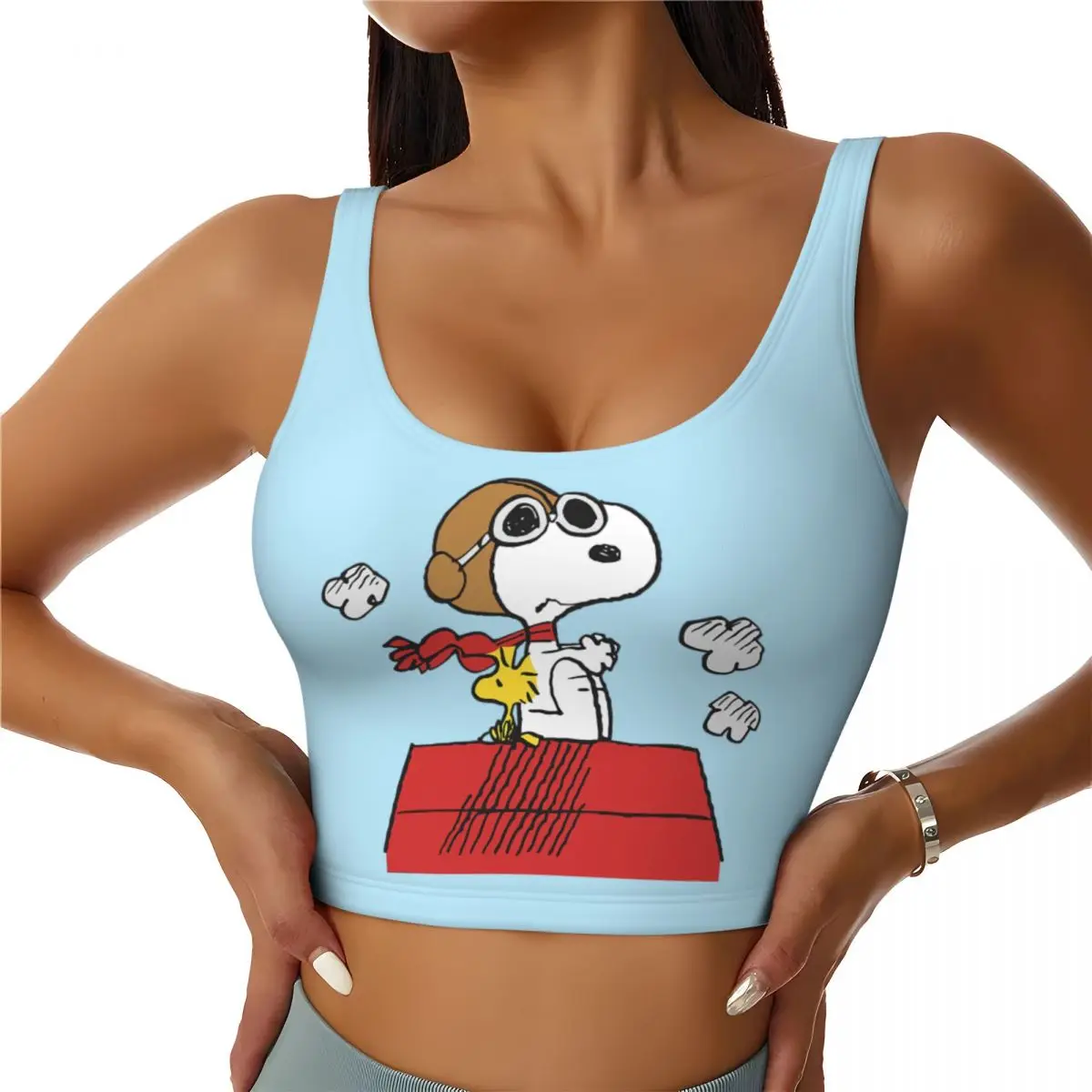 Snoopy Woodstock Workout Crop Tank Tops Women's Seamless Cartoon Yoga Running Sports Bras