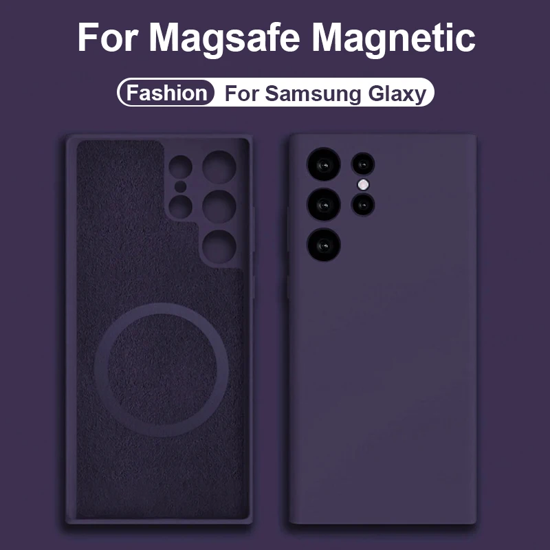 Магнитный чехол For Magsafe для For Samsung Galaxy S22 S23 S24 Ultra S21 FE, чехлы с беспроводной зарядкой, жидкий силиконовый чехол, аксессуары