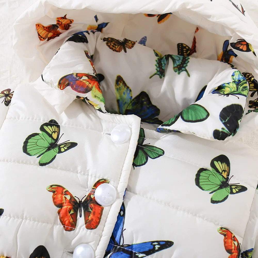 Girls Winter Cotton Jacket Thickened Warm Butterfly Printed Hooded 0-3 Years