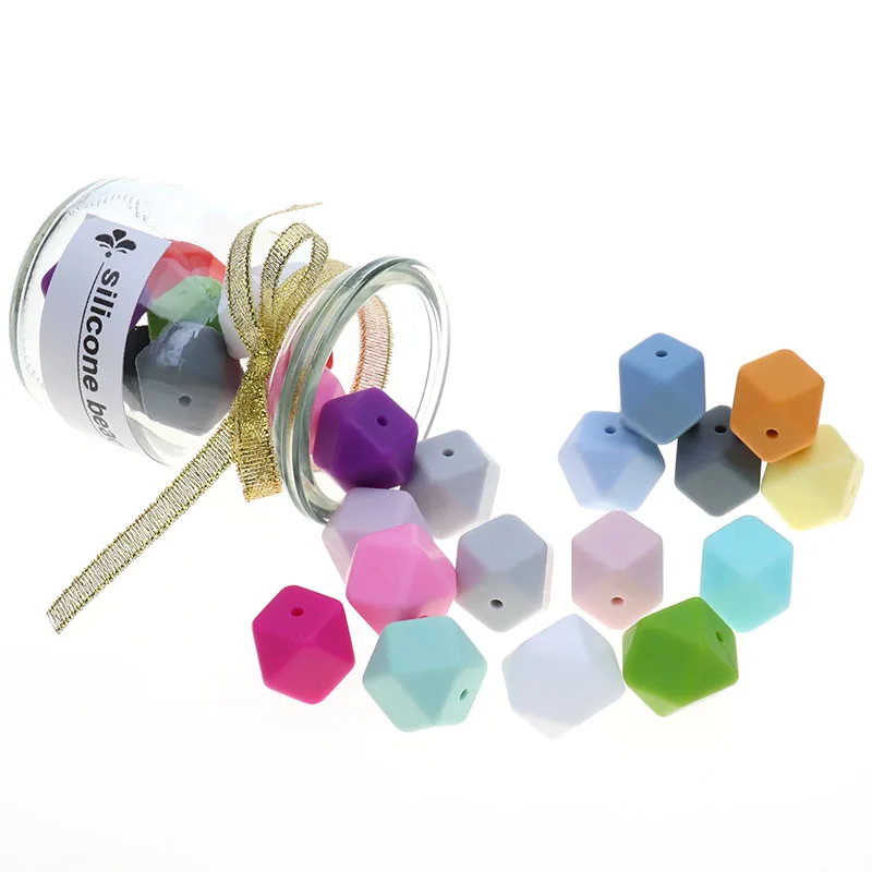 도매 14MM 실리콘 구슬 100PC 육각 Teether 구슬 씹는 음식 등급  젖니 목걸이 보석 간호 선물