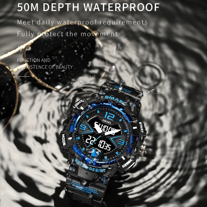 SMAEL Sport  Watches Dual Time Display 50 Waterproof Swimming 8076 Digital Watches LED Wristwatch for Men Watches Electronics 2