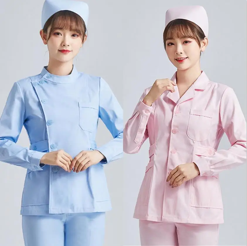

Pink Long Sleeve scrubs uniforms women Pet Grooming Clinic Nursing Clothes Workwear Nurse Scrub Work White Medical Uniform Short