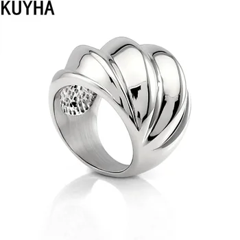 Grandi anelli irregolari lucidi per le donne Anelli a forma di conchiglia stile grosso in acciaio inossidabile Gioielli fatti a mano color oro argento 24 mm di larghezza