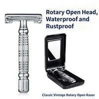 Double-Edged Safety Razor, Textured Handle Chrome-Plated Rust-Resistant Traditional Shaving Set with Bottom Knob