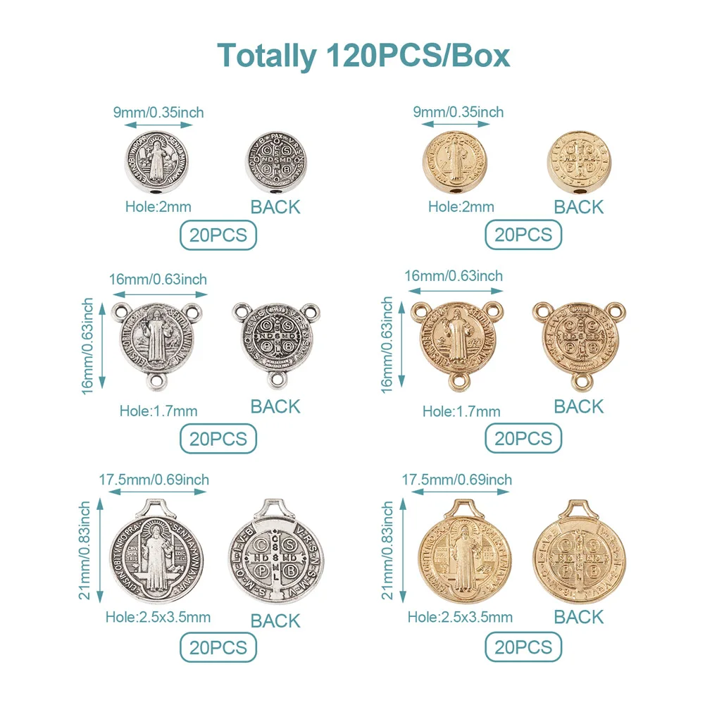 120Pcs Alloy Jesus Cross St. Benedict Medal Charms Beads Links For Jewelry Making DIY Religious Rosary Beads Necklace Bracelet
