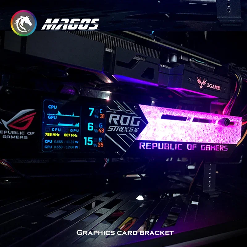 Suporte Rgb Vga para pc Gaming Suporte Gpu 2.2 Ips Lcd Display Detecção de Temperatura Suporte de Vídeo Rog Aura Sync