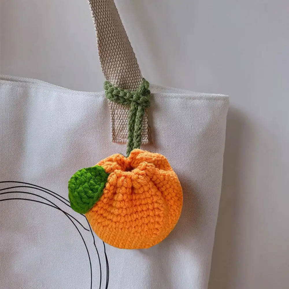 Niedliche Mandarinen-Tasche mit Kordelzug, gehäkelte Obstpakete, orangefarbene Häkel-Geldbörse, Geldbörse, gehäkelte Mandarinen-Tasche, Rucksack-Anhänger – Detail 10