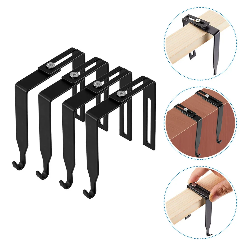 4Pcs Black Iron Hooks Adjustable Door Storage Hooks Wardrobe Hanging Rack Hat Hanger Heavy Duty Cubicle For Cabinets Home